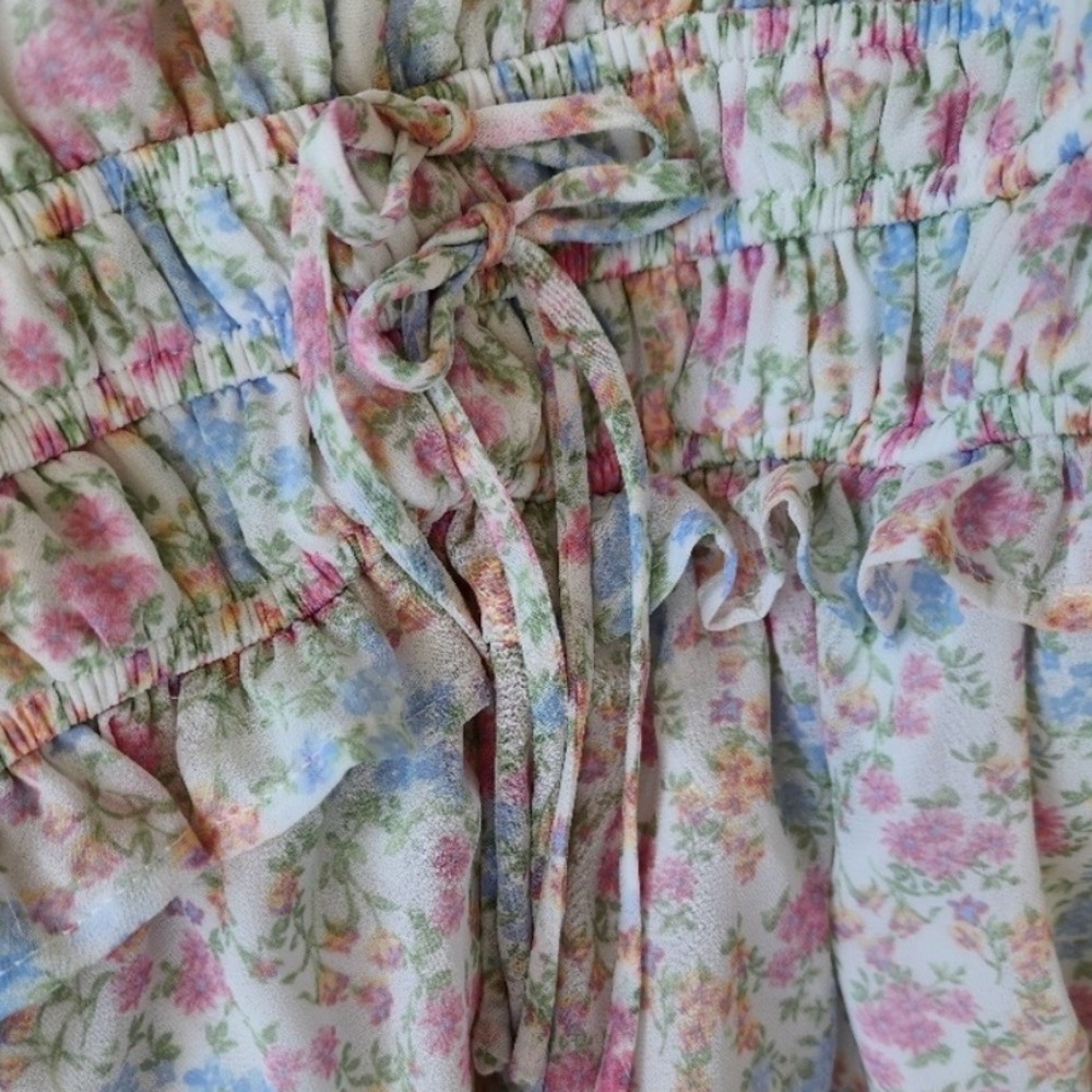 Altard State Floral V-Neck Tiered Ruffle Maxi Dress XS-S Cottagecore Pastel Boho - Picture 6 of 6